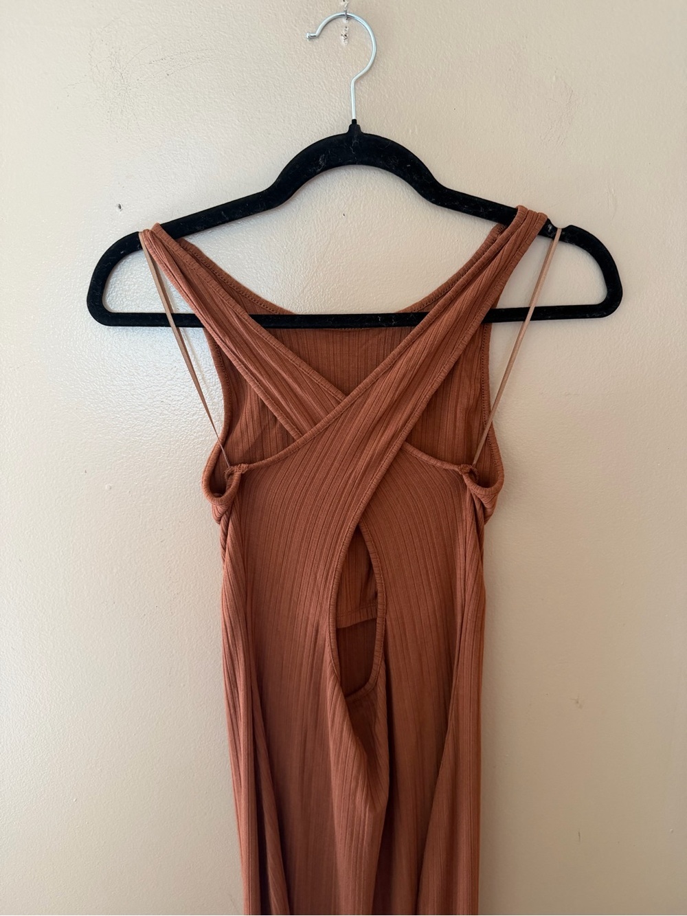 LSpace Francesca Dress Coffee brown knit midi strappy back Revolve M - Picture 11 of 13